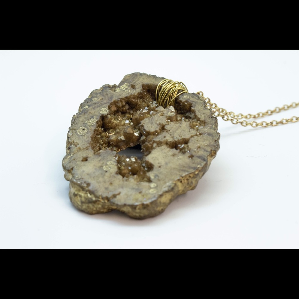 Gold Resin Geode Slice Pendant Necklace